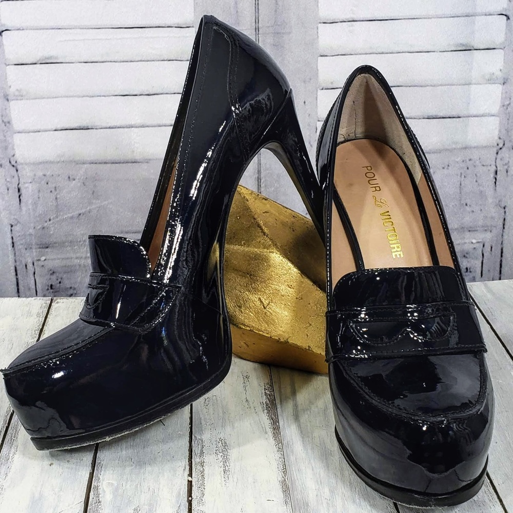 Pour La Victoire Black Patent Leather Heels